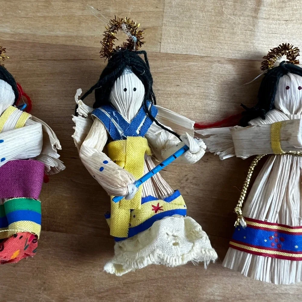 Set of 4 Handcrafted Corn Husk Angels Christmas Ornaments Festive‎ Decor 4
